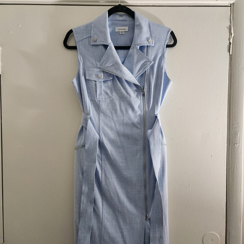 Calvin Klein Light Blue Zip-Front Midi Dress